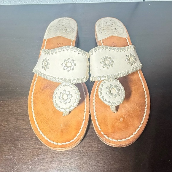 Jack Rogers Gold and Cream Floral Sandals - Picture 1 of 7